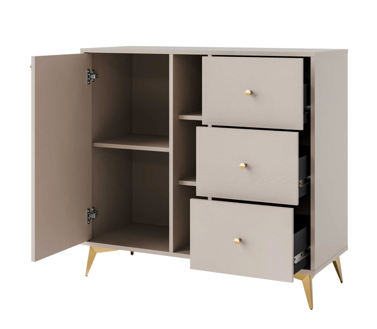 Chest of drawers "Tokyo 1F3S" with cabinet and niches, beige - Image 4