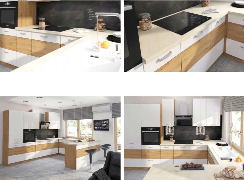 Artisan kitchen set, 240 cm, white gloss and artisan oak - Image 6