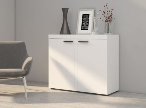 Rumba chest of drawers with 2 drawers and shelf – white matt