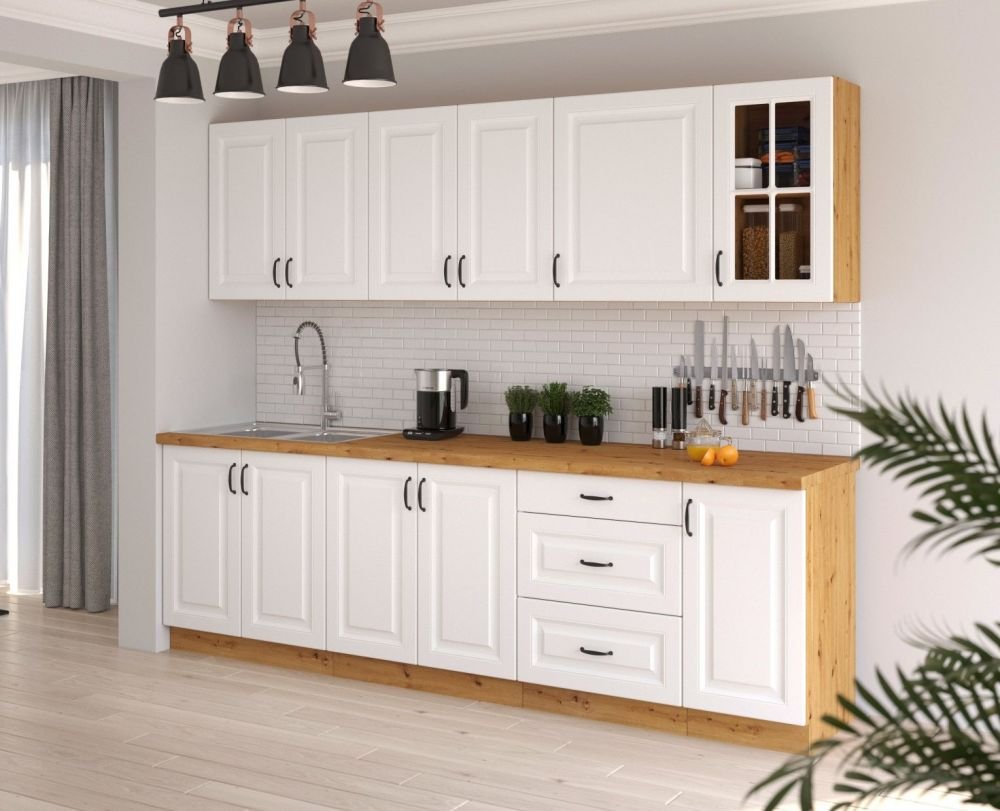 White MDF kitchen 260 cm with Stillo display cabinet
