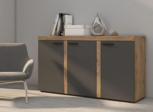 Rumba 3-drawer chest of drawers graphite color – Lefkas oak color