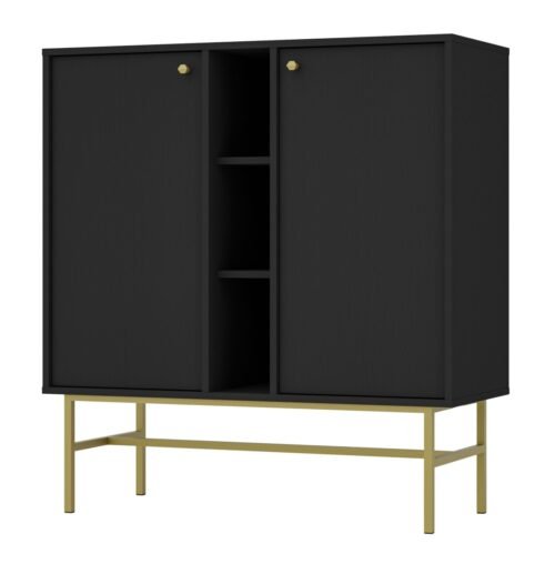 Black chest of drawers “Tokyo 2F” with cabinets and niches