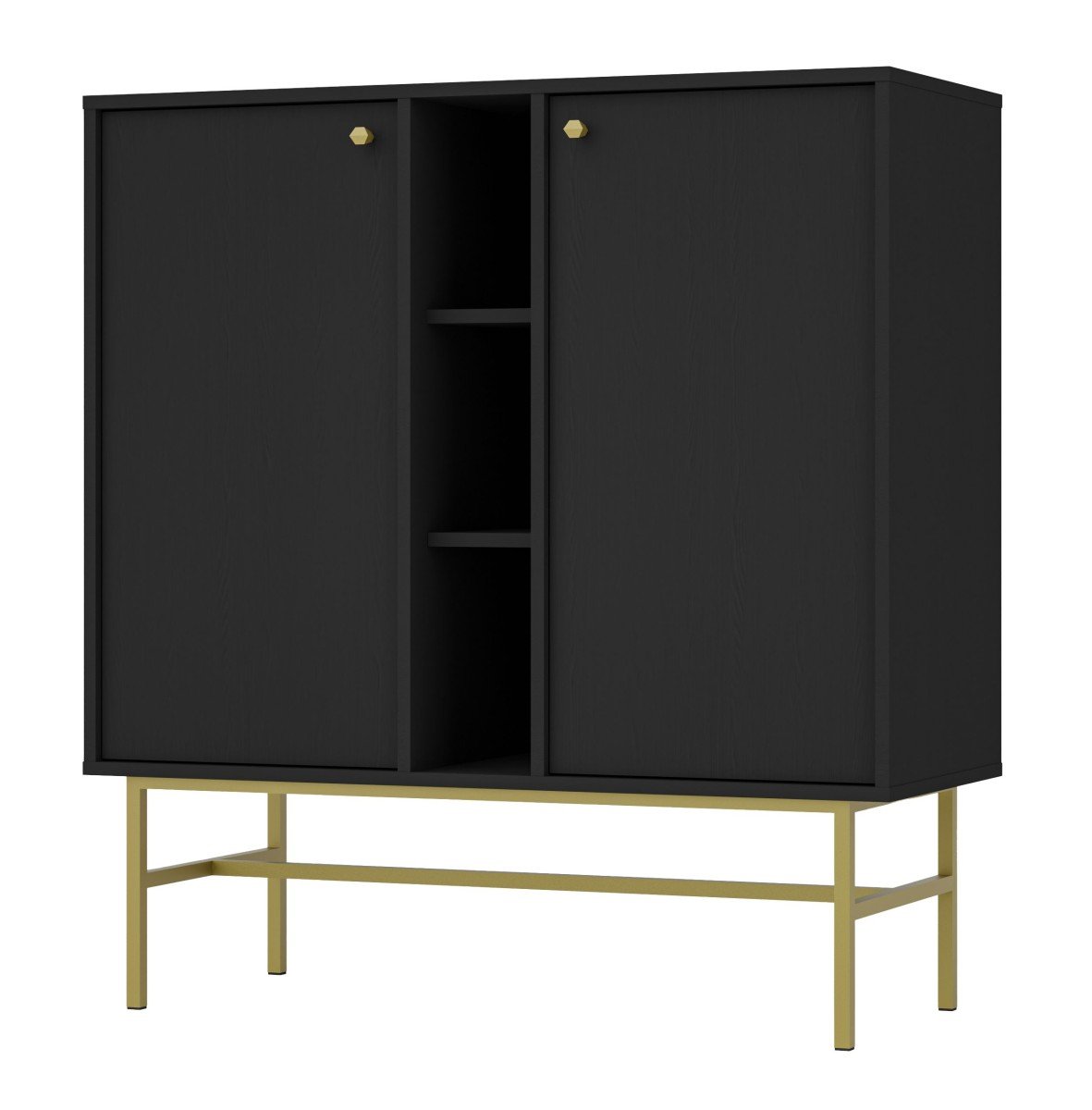 Black chest of drawers "Tokyo 2F" with cabinets and niches