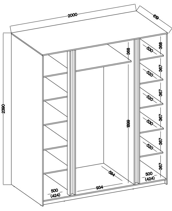 Kaja BL/BL-EV 2F four-door wardrobe, 2 slats - Image 5