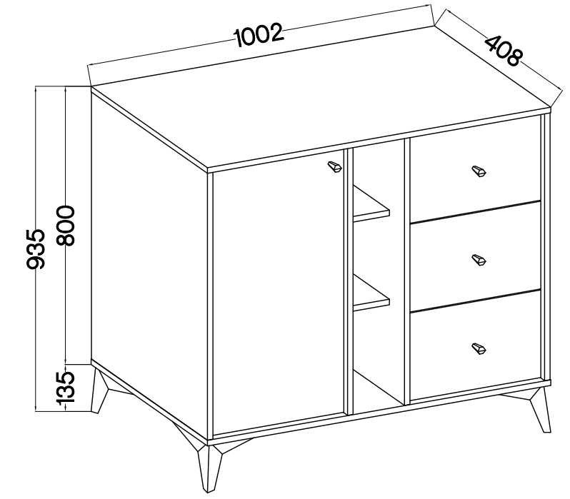 Black chest of drawers "Tokyo 1F3S" with cabinet and niches - Image 6