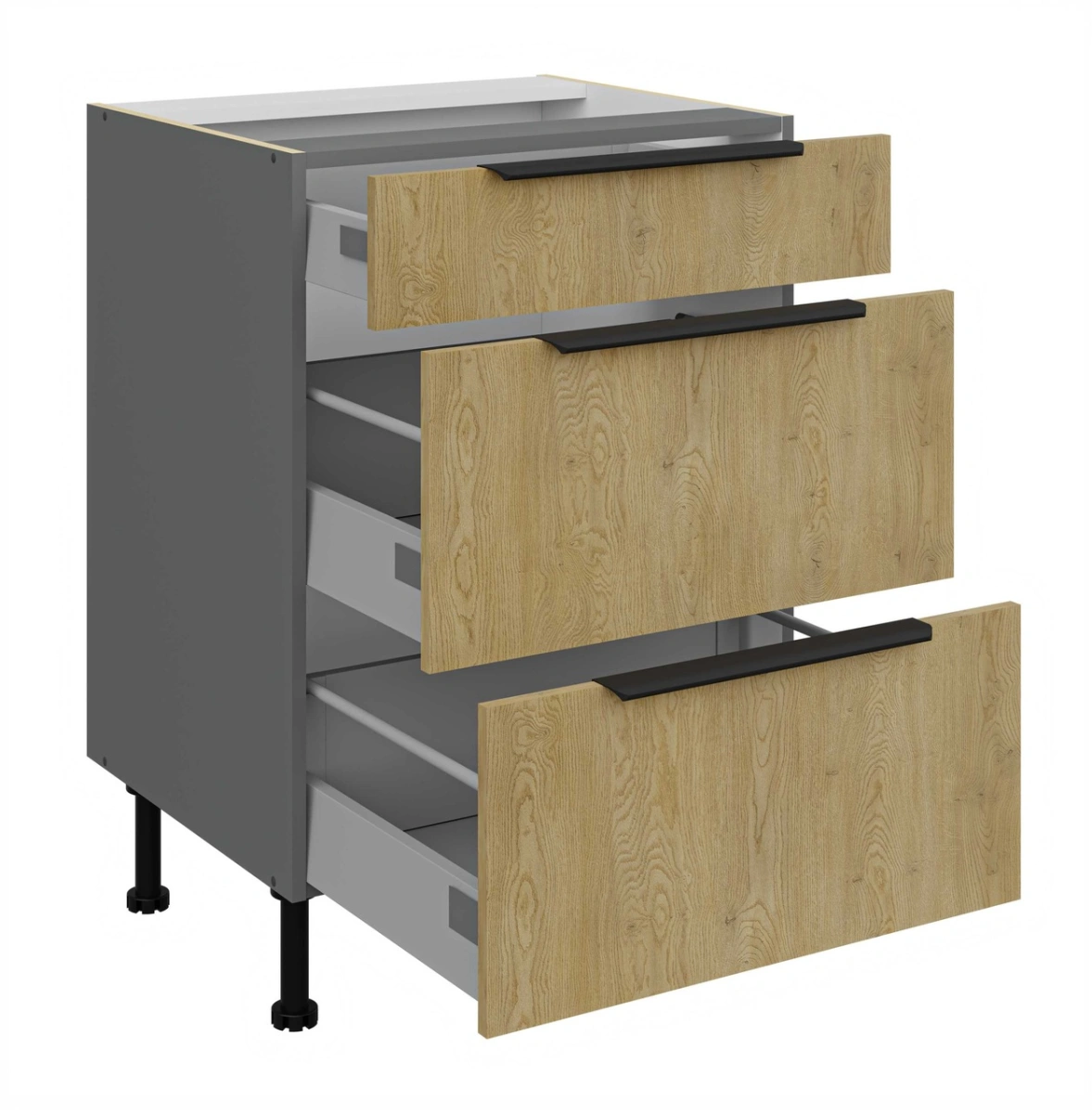 Base cabinet 60 cm with drawers Cremona anthracite 60 D 3S BB - Image 2