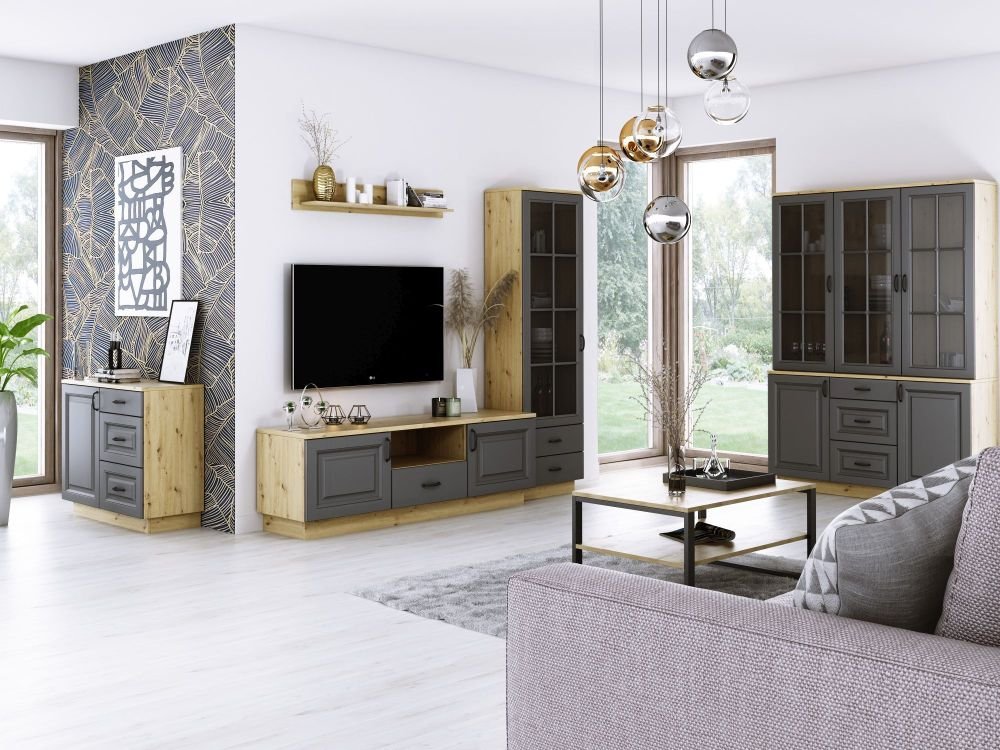 Stylish display case with 2D cabinet, gray Flawia - Image 2