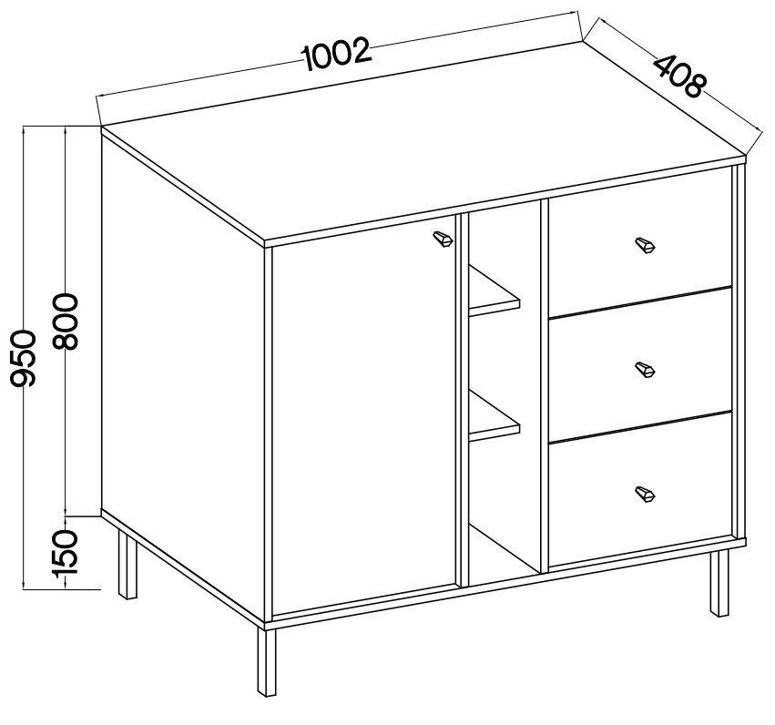 Black chest of drawers "Tokyo 1F3S" with cabinet and niches - Image 7