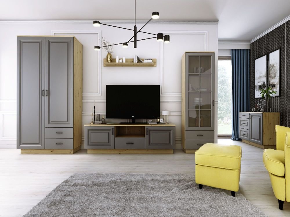 Stylish display case with 2D cabinet, gray Flawia - Image 3
