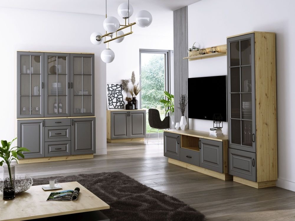 Stylish display case with 2D cabinet, gray Flawia - Image 4