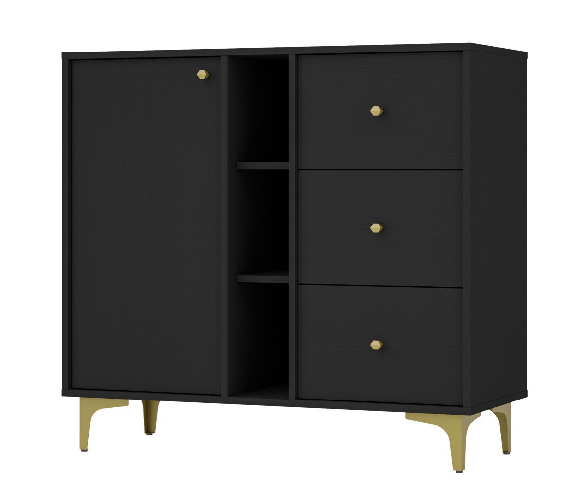 Black chest of drawers "Tokyo 1F3S" with cabinet and niches - Image 2