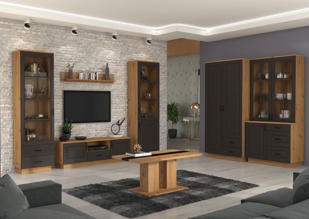 Stylish display case with 2D cabinet, gray Flawia - Image 5