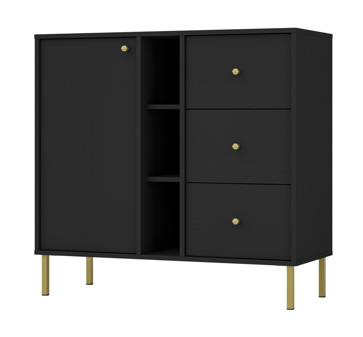 Black chest of drawers "Tokyo 1F3S" with cabinet and niches - Image 3