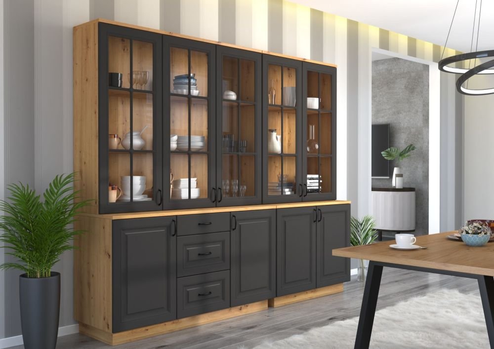 Stylish display case with 2D cabinet, gray Flawia - Image 6