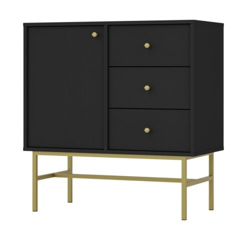 Black chest of drawers “Tokyo 1F3S” with cabinet and drawers