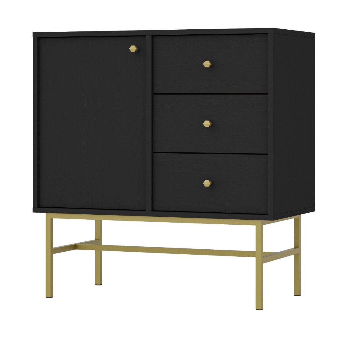 Black chest of drawers "Tokyo 1F3S" with cabinet and drawers