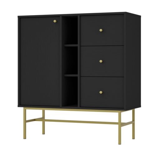 Black chest of drawers “Tokyo 1F3S” with cabinet and niches