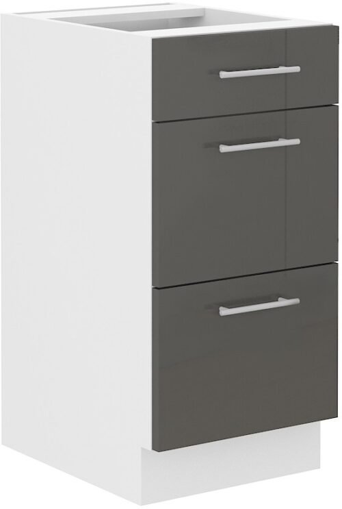Base cabinet 40 cm, drawers, gray, Lara, 40 D, 3S, BB, PREM BOX
