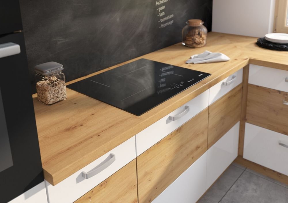 Artisan kitchen set, 240 cm, white gloss and artisan oak - Image 5