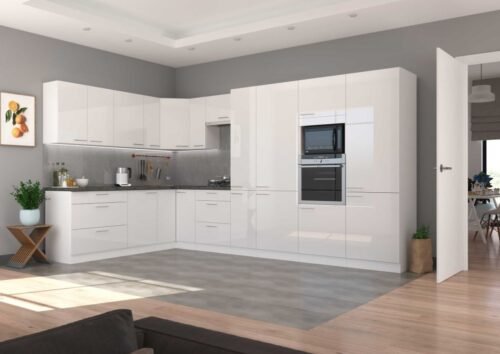 Corner kitchen set, corner kitchen 220-370 cm Lara White