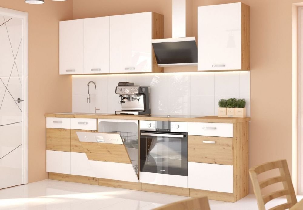 Artisan kitchen, 250 cm, white, glossy