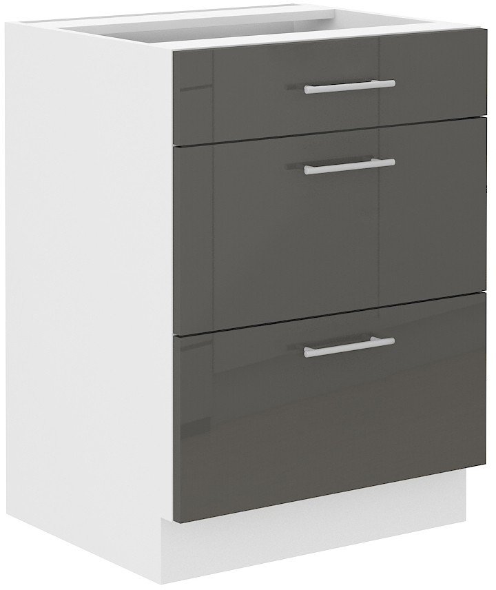 Base cabinet 60 cm, drawers, gray, Lara, 60 D, 3S, BB, PREM BOX
