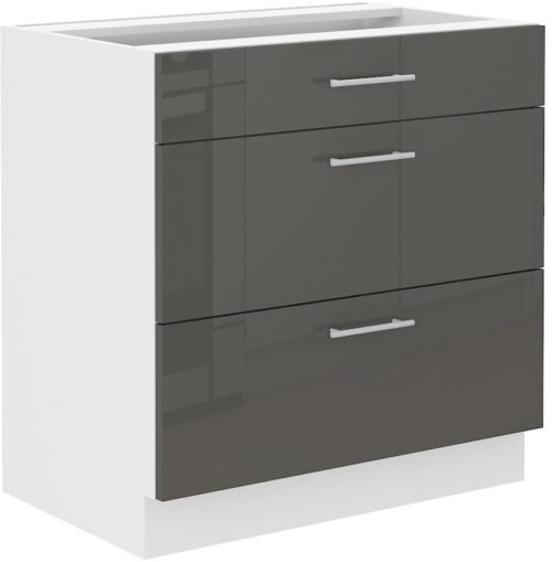 Base cabinet 80 cm, drawers, Lara Grey, 80 D 3S BB, PREM BOX