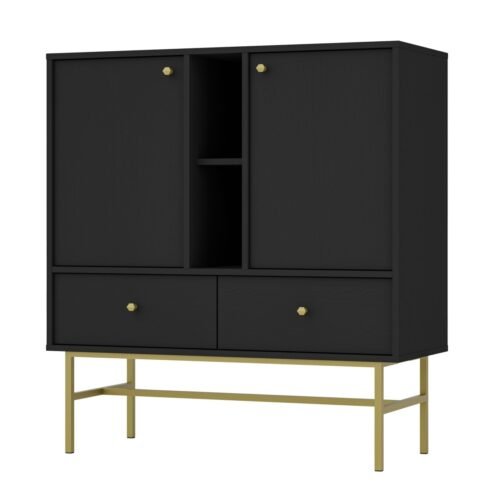 Black chest of drawers “Tokyo 2F2S” with cabinets, drawers and niches