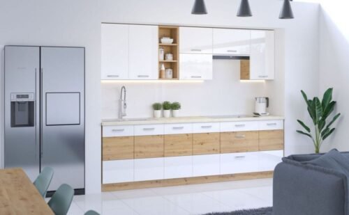 Artisan kitchen, 260 cm, white, glossy