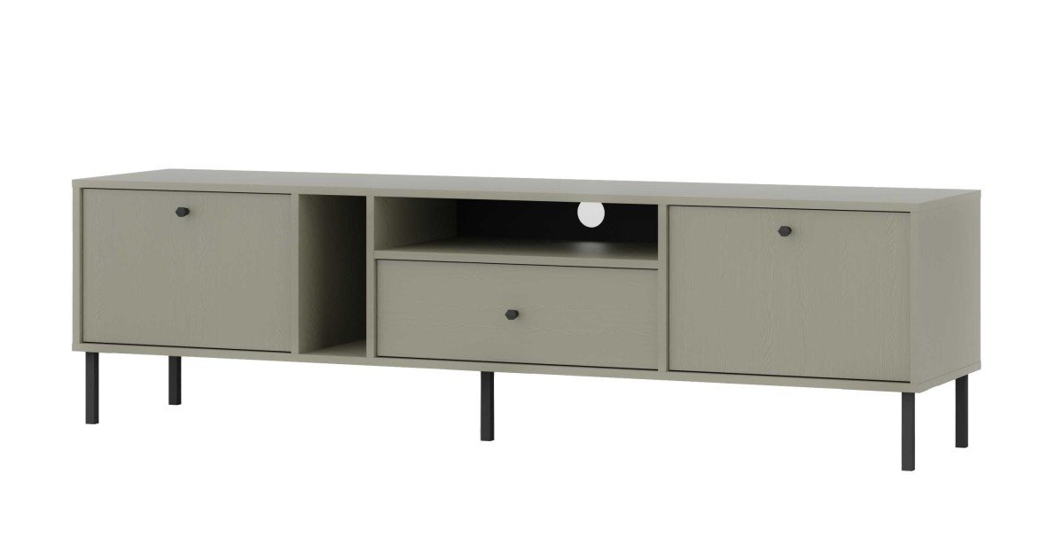 TV stand with cabinets and drawer, Tokyo 2K1S, eucalyptus color