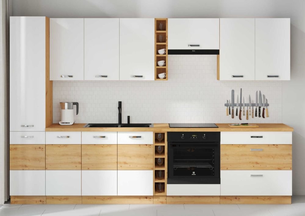 Artisan kitchen set, 240 cm, white gloss and artisan oak - Image 2