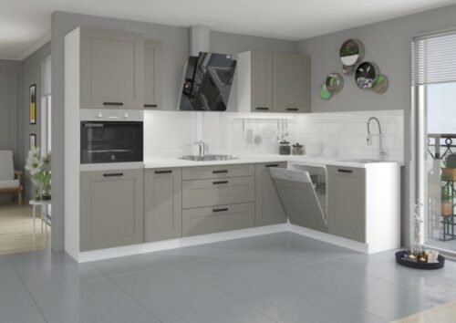 Luna corner kitchen set, white/clay gray, corner kitchen 285/170 cm