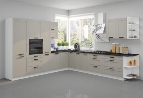 Corner kitchen set, corner kitchen 310/340 cm white/clay gray Luna