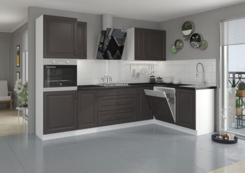 Stillo corner kitchen set, white/graphite, corner kitchen 285/170 cm