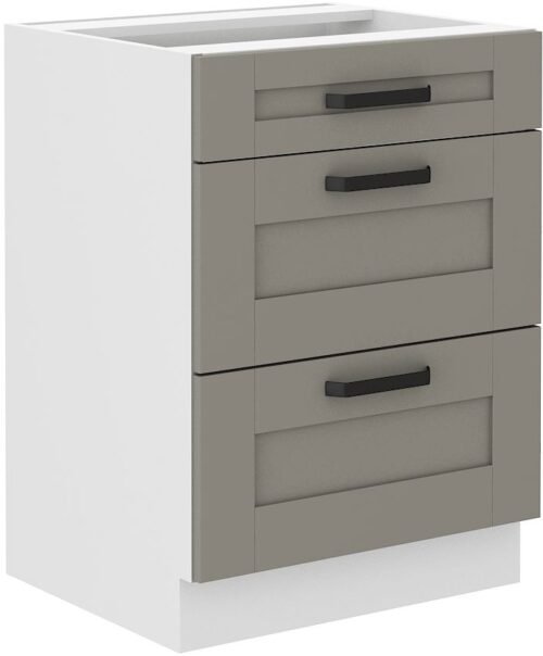 Luna white/clay grey 60 D 3S BB base cabinet with 60 cm drawers
