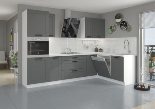Luna corner kitchen set, white/dust grey, corner kitchen 285/170 cm