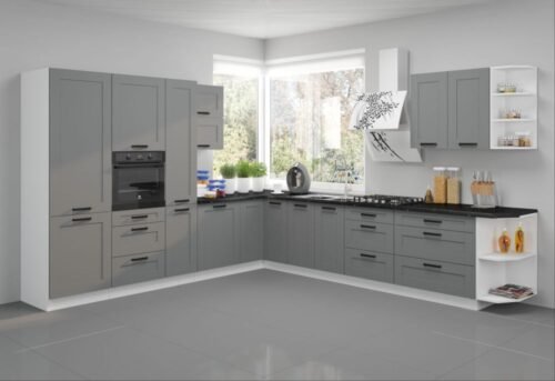 Luna corner kitchen set, white/dust grey, corner kitchen 310/340 cm