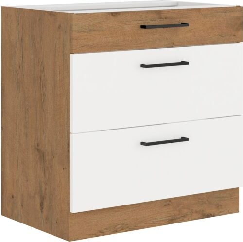Vigo white glossy base cabinet with drawers 80 D 3S BB