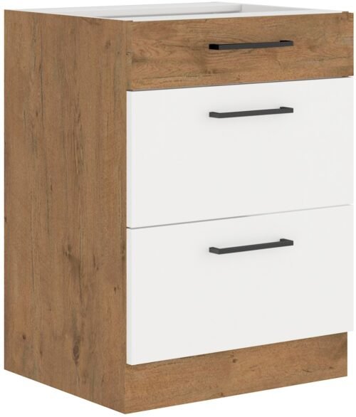 Vigo white glossy base cabinet with drawers 60 D 3S BB