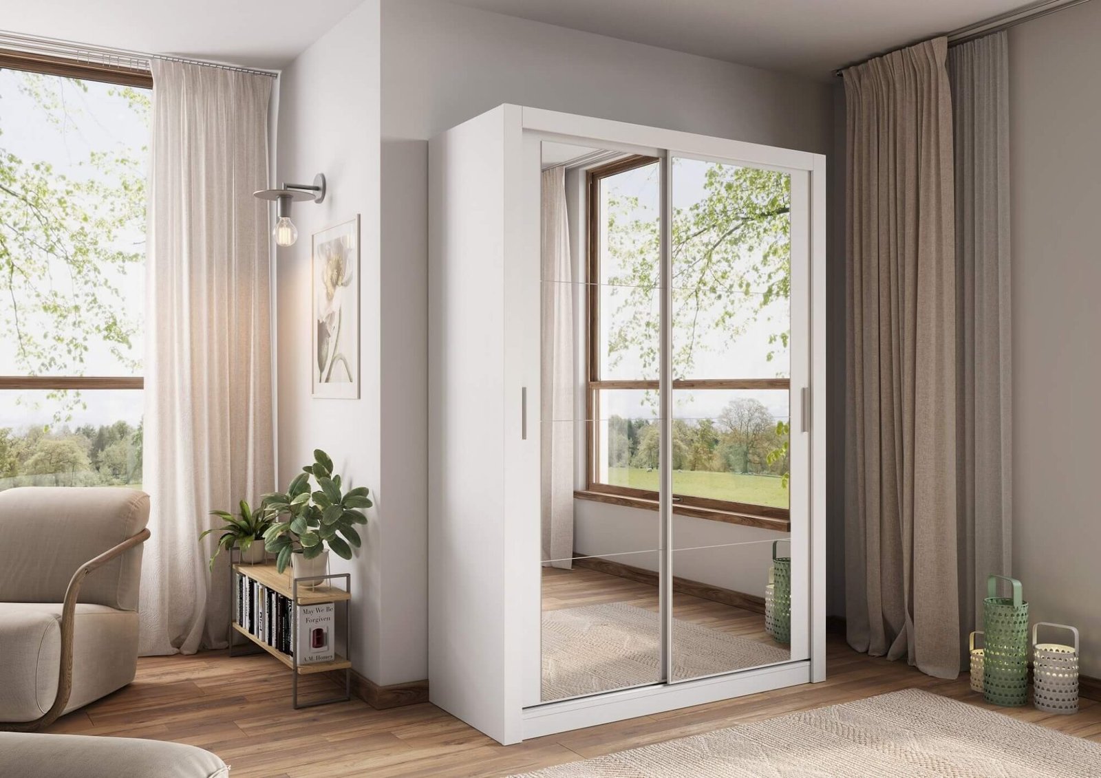 ARTI AR-18 2D sliding wardrobe with mirror | 150 cm | White - Image 2