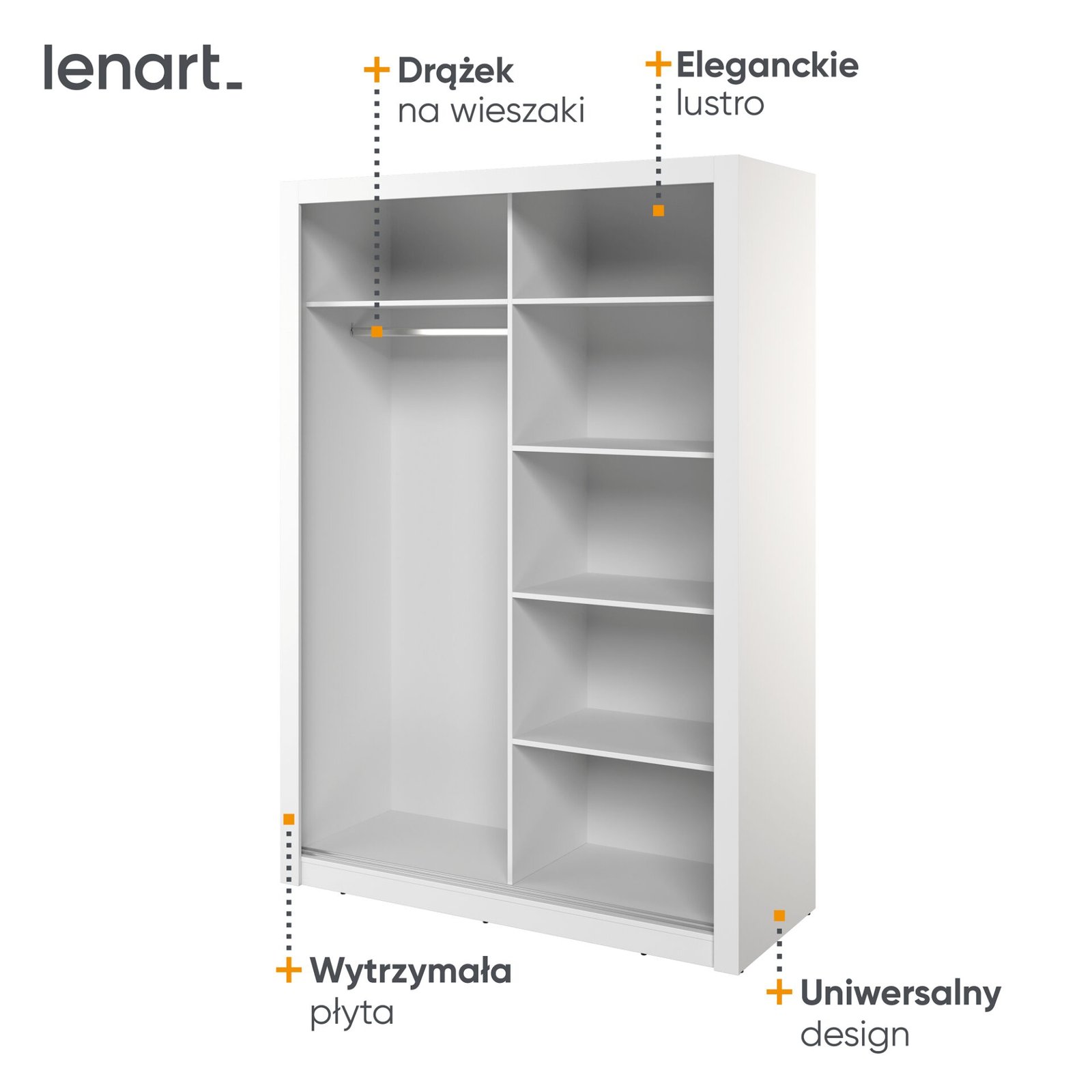 ARTI AR-18 2D sliding wardrobe with mirror | 150 cm | White - Image 6