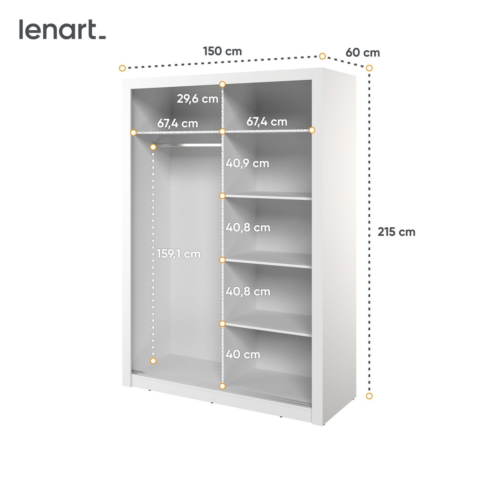 ARTI AR-18 2D sliding wardrobe with mirror | 150 cm | White - Image 7