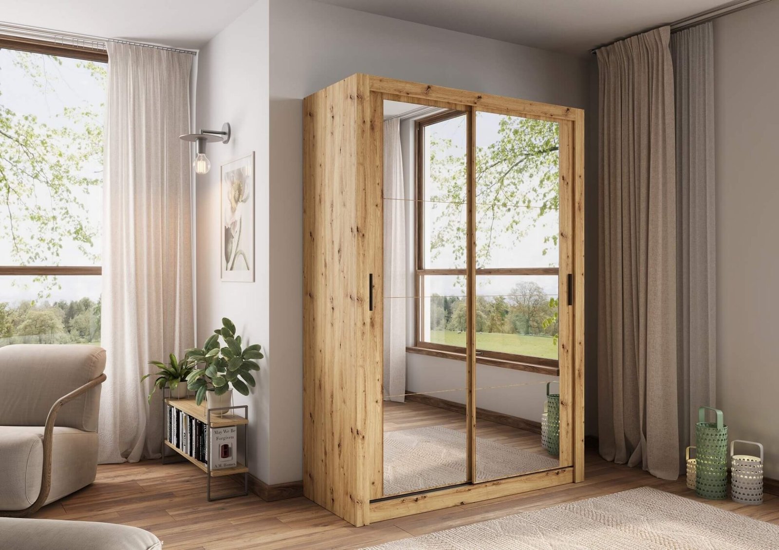 ARTI AR-18 2D sliding wardrobe with mirror | 150 cm | Artisan oak - Image 2