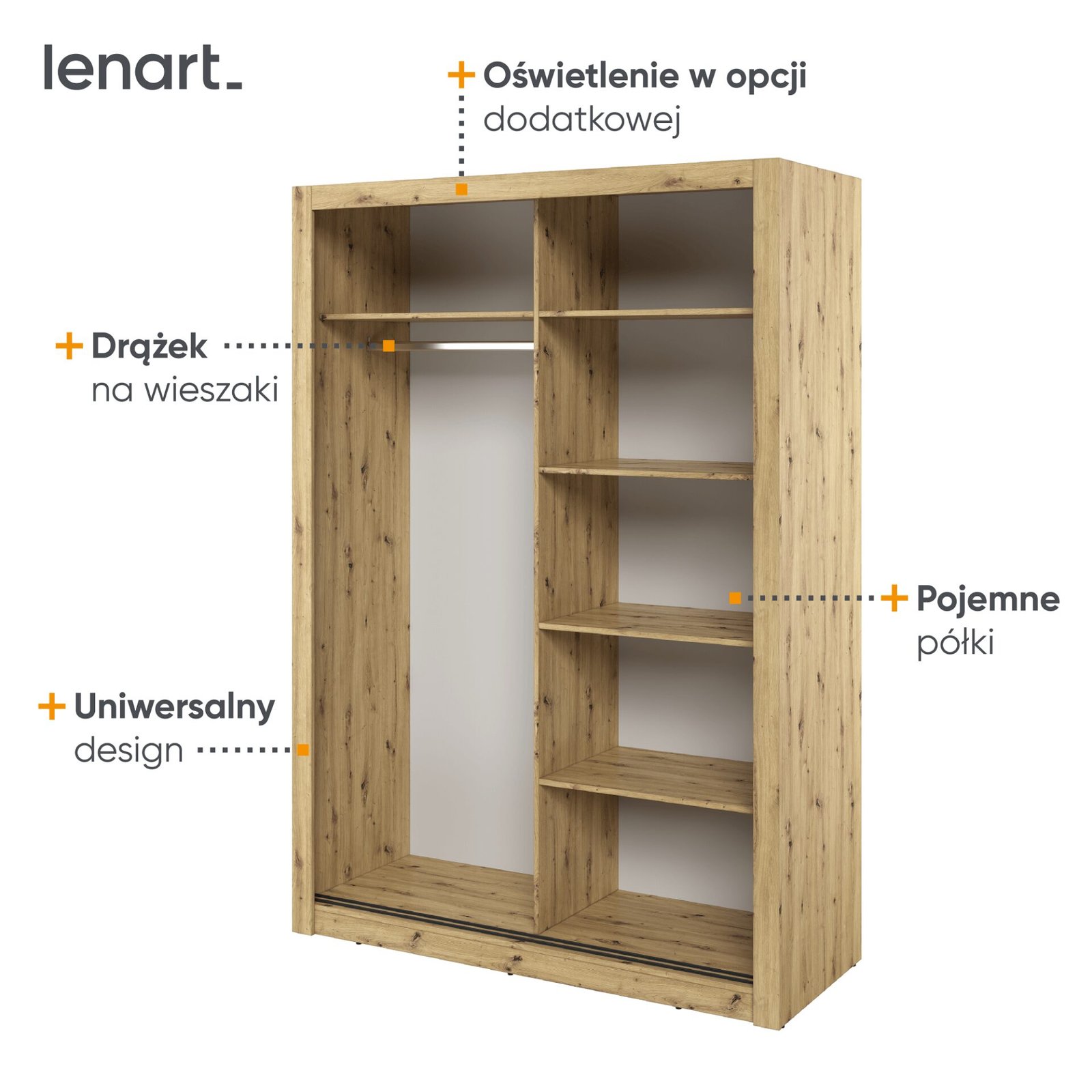 ARTI AR-18 2D sliding wardrobe with mirror | 150 cm | Artisan oak - Image 5