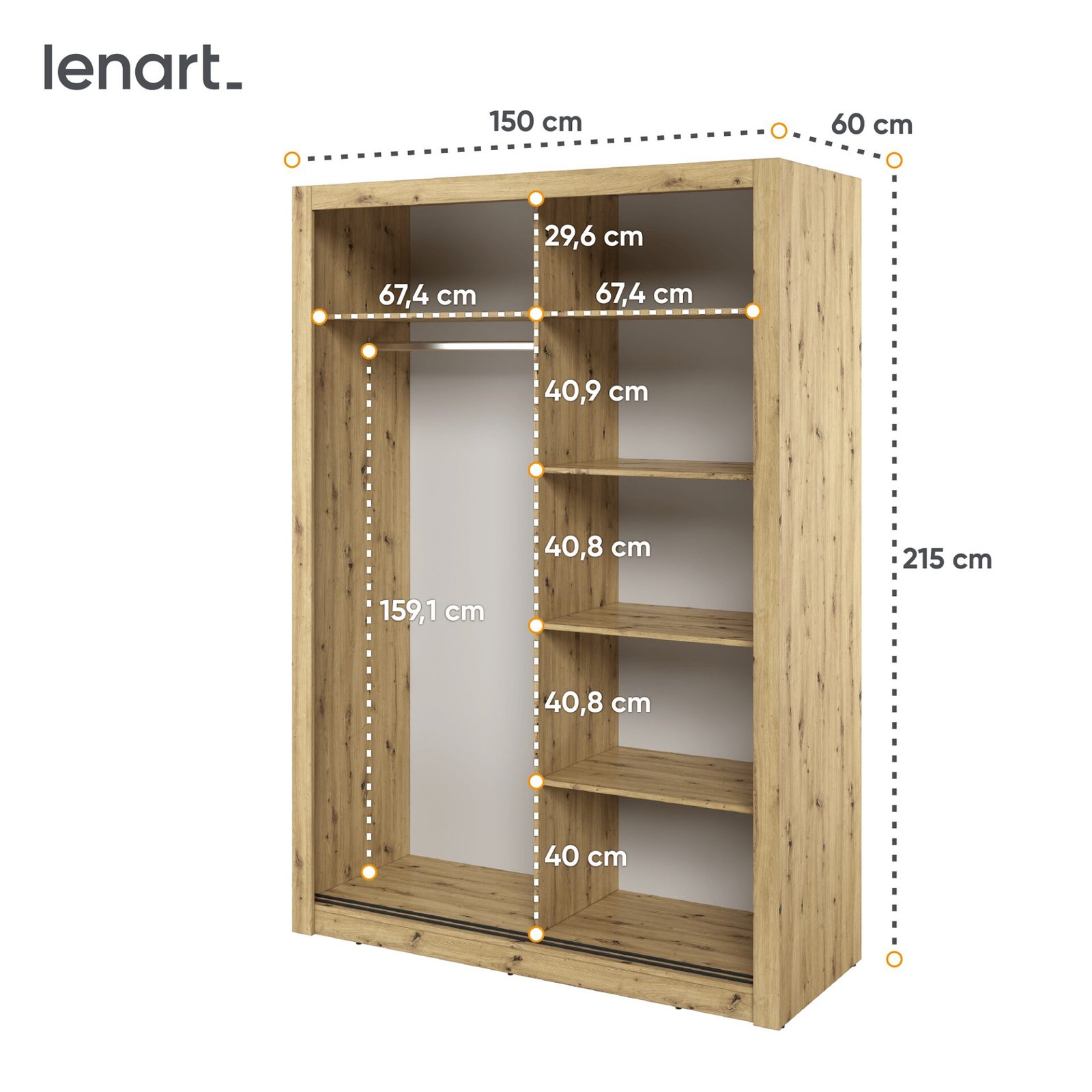 ARTI AR-18 2D sliding wardrobe with mirror | 150 cm | Artisan oak - Image 6