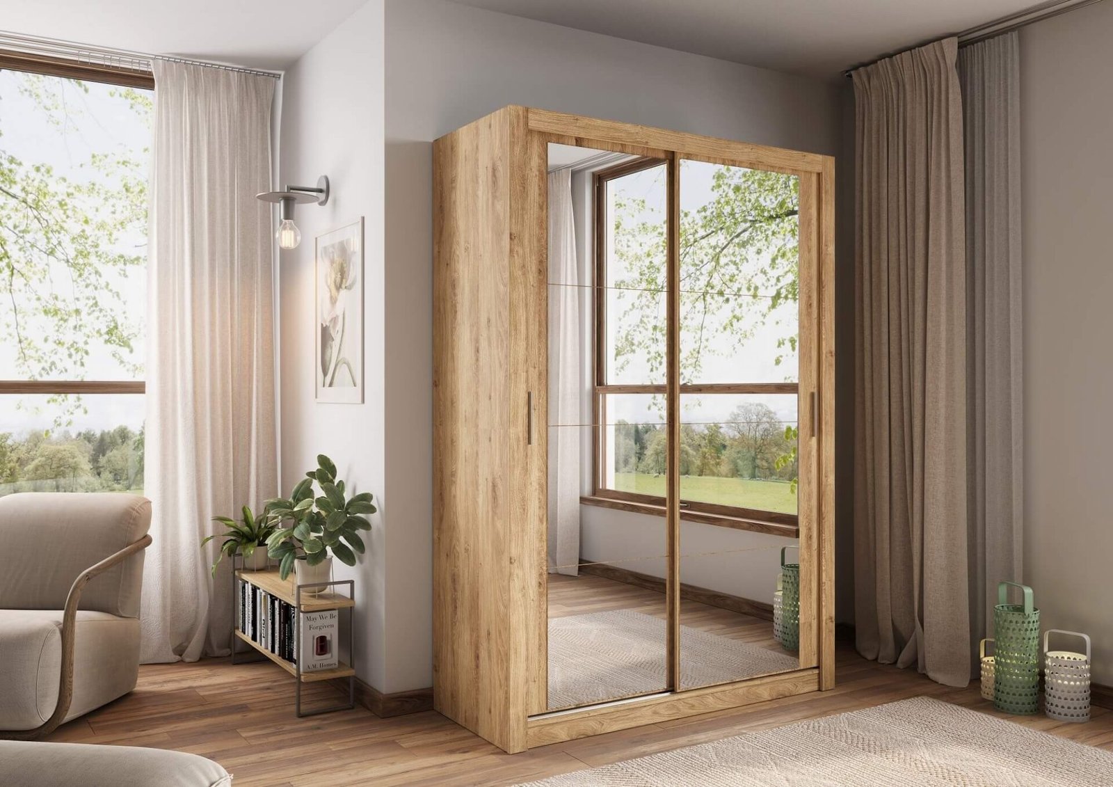 ARTI AR-18 2D sliding wardrobe with mirror | 150 cm | Shetland oak - Image 2