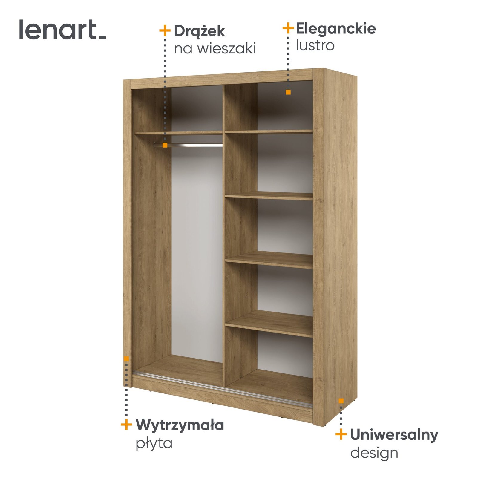 ARTI AR-18 2D sliding wardrobe with mirror | 150 cm | Shetland oak - Image 5