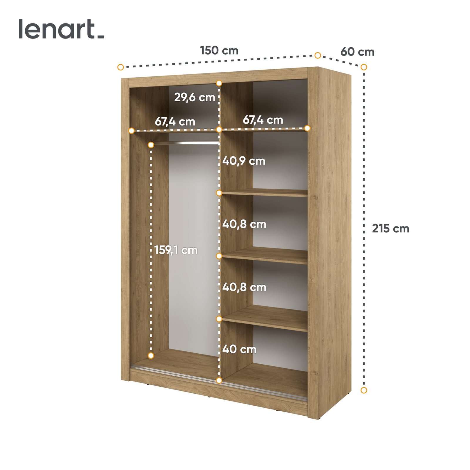 ARTI AR-18 2D sliding wardrobe with mirror | 150 cm | Shetland oak - Image 6