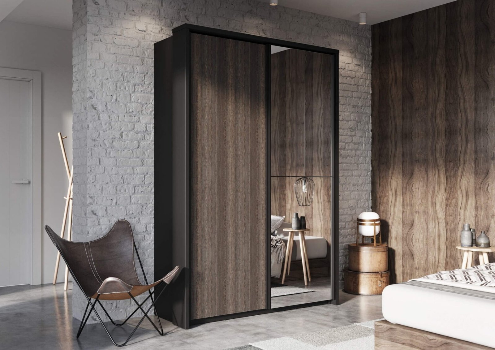 ARTI AR-21 two-door sliding wardrobe, black/artisan oak - Image 6