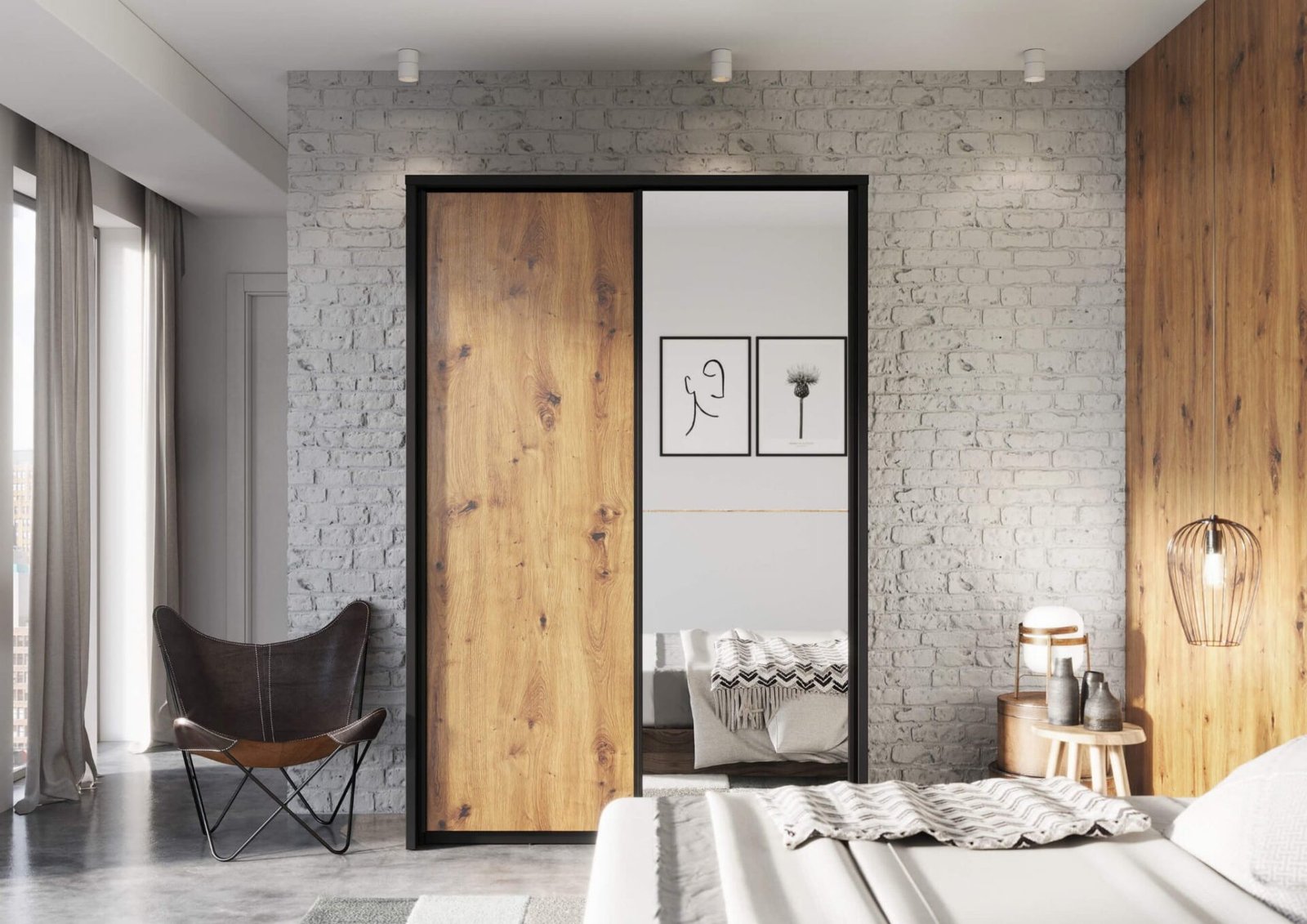 ARTI AR-21 two-door sliding wardrobe, black/artisan oak - Image 7